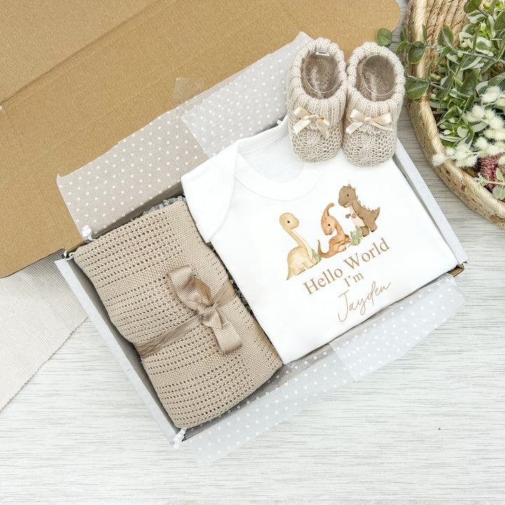 Personalised Unisex Beige Hello World Clothing Hamper Sets