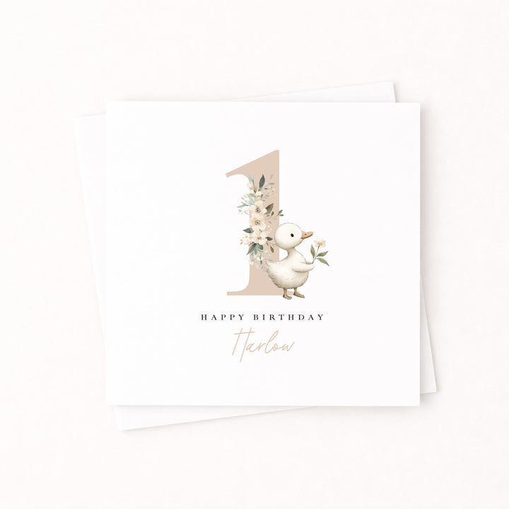 Personalised Beige Duck Birthday Card