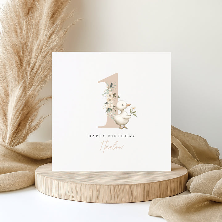 Personalised Beige Duck Birthday Card