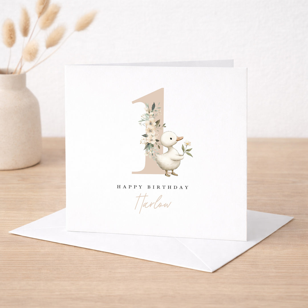 Personalised Beige Duck Birthday Card