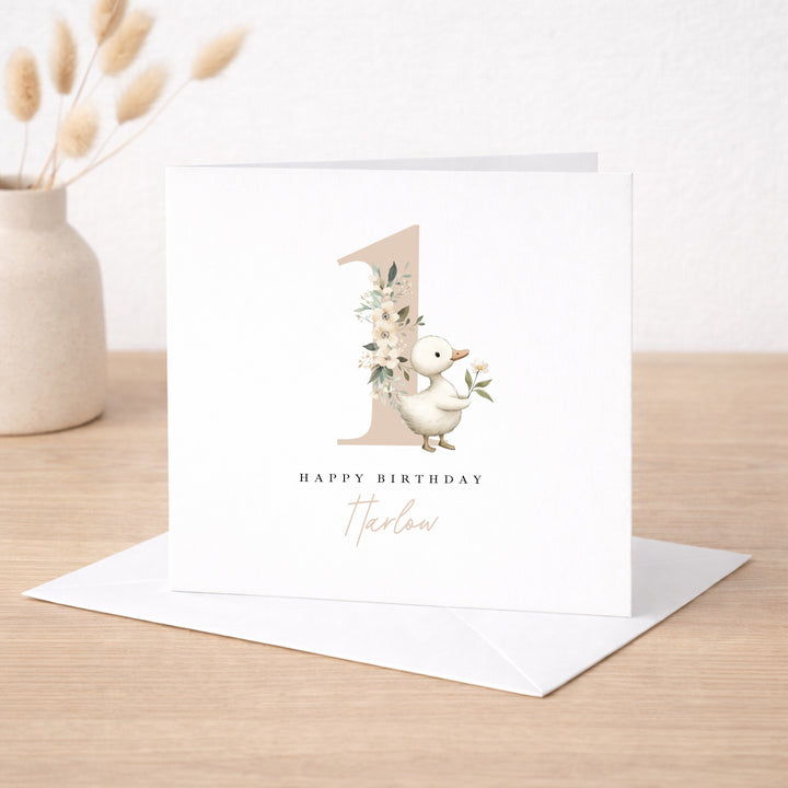 Personalised Beige Duck Birthday Card
