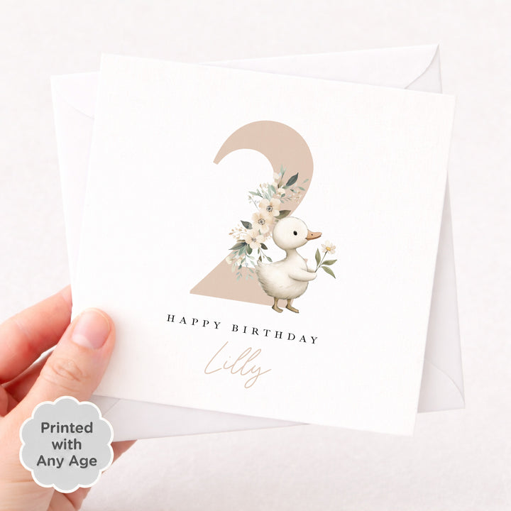 Personalised Beige Duck Any Age Birthday Card