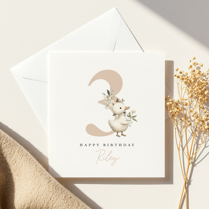 Personalised Beige Duck Any Age Birthday Card