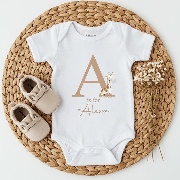 Personalised Giraffe Initial Babygrow/Vest/Bib