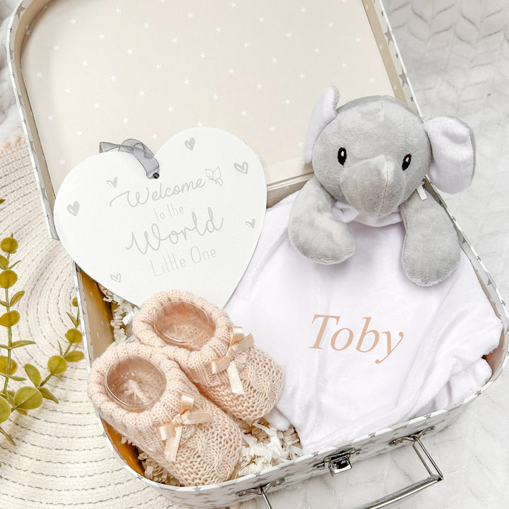 Embroidered White Elephant Comforter Gift Set