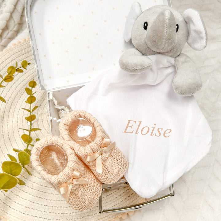 Embroidered White Elephant Comforter Gift Set