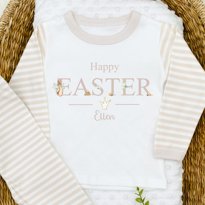 Personalised Happy Easter Beige Rabbit Pyjamas