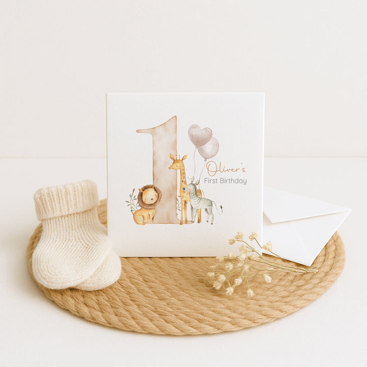Personalised Beige Safari Birthday Card