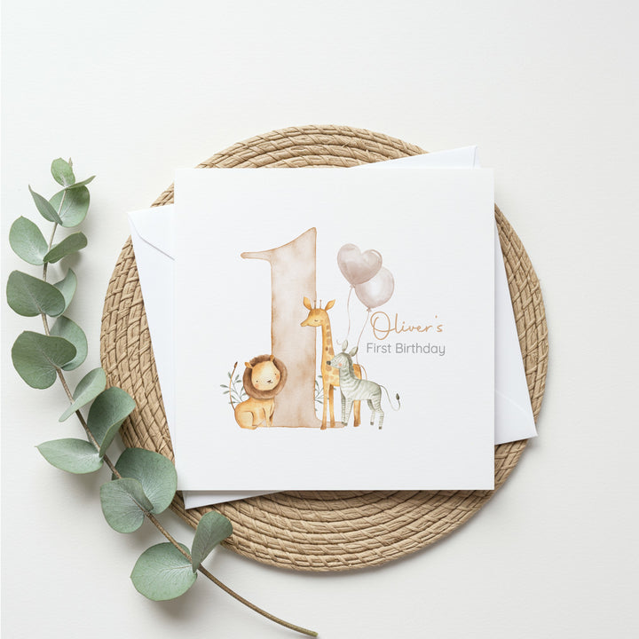 Personalised Beige Safari Birthday Card