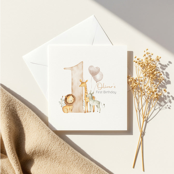 Personalised Beige Safari Birthday Card