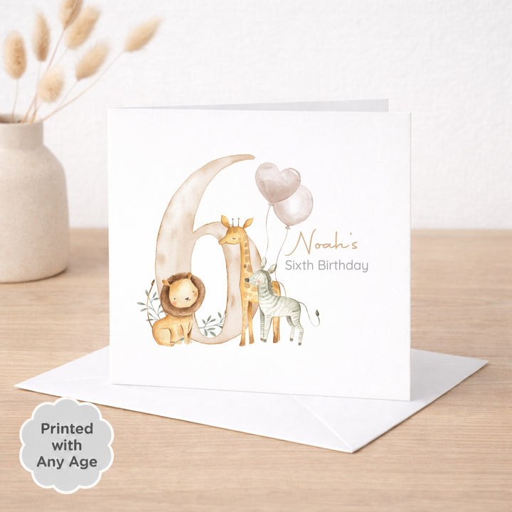 Personalised Beige Safari Any Age Birthday Card