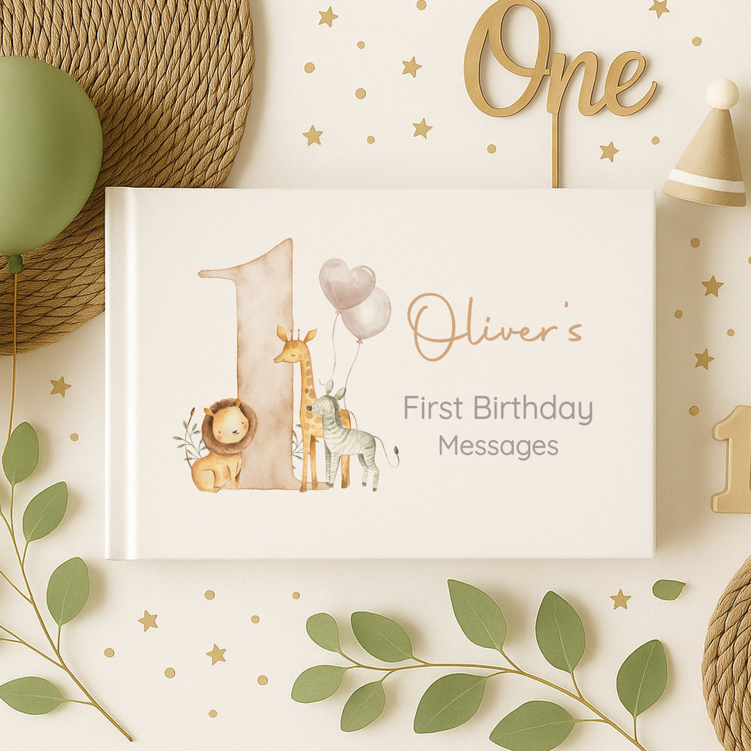 Personalised Beige Safari Birthday Party Guest Book