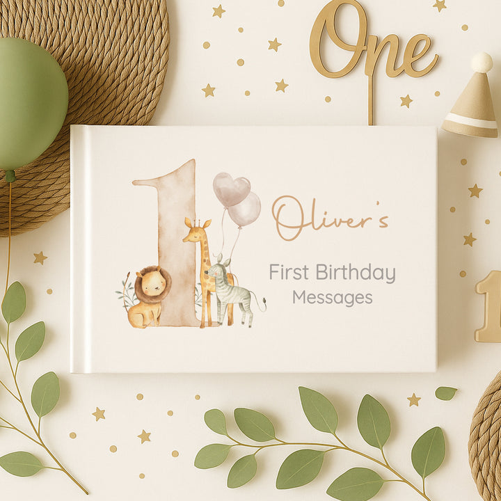 Personalised Beige Safari Birthday Party Guest Book