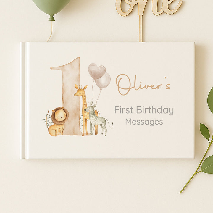Personalised Beige Safari Birthday Party Guest Book