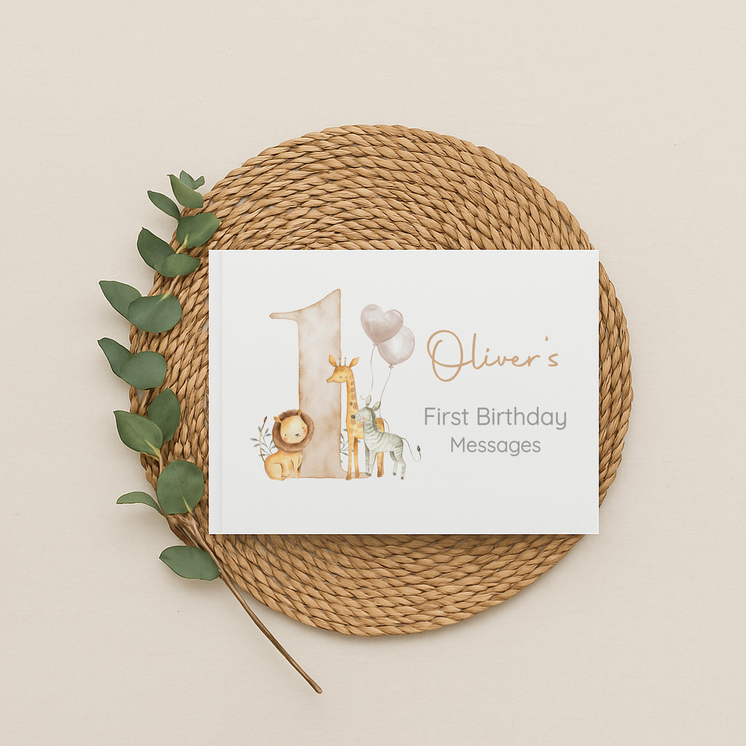 Personalised Beige Safari Birthday Party Guest Book