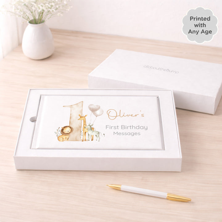 Personalised Beige Safari Birthday Party Guest Book