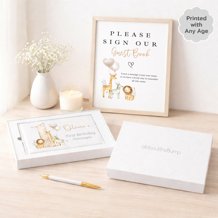 Personalised Beige Safari Birthday Party Guest Book