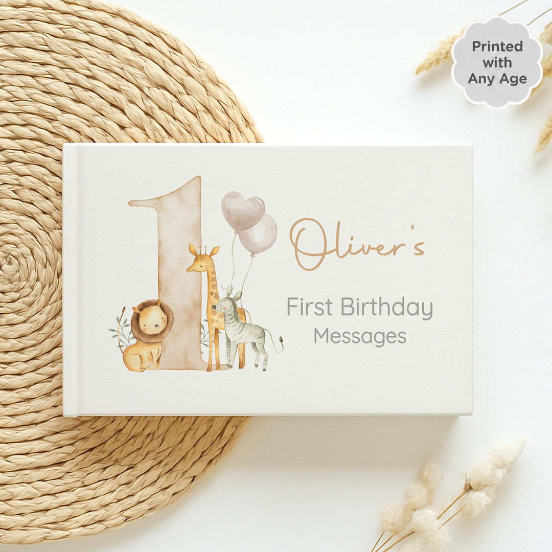 Personalised Beige Safari Birthday Party Guest Book