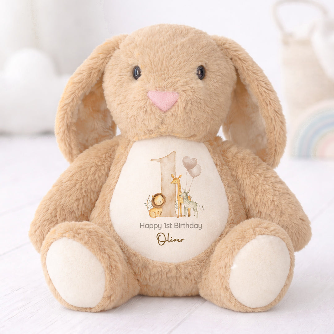 Personalised Beige Jungle Safari First Birthday Rabbit