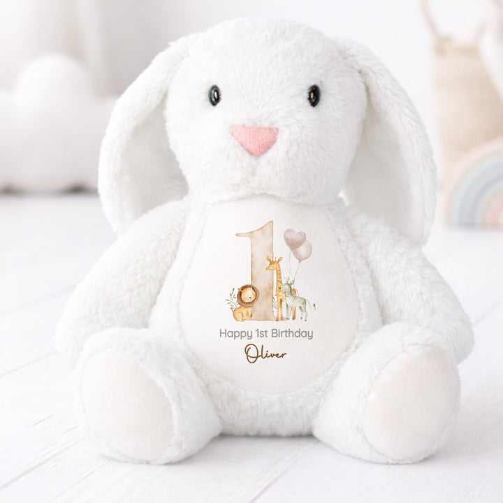 Personalised Beige Jungle Safari First Birthday Rabbit
