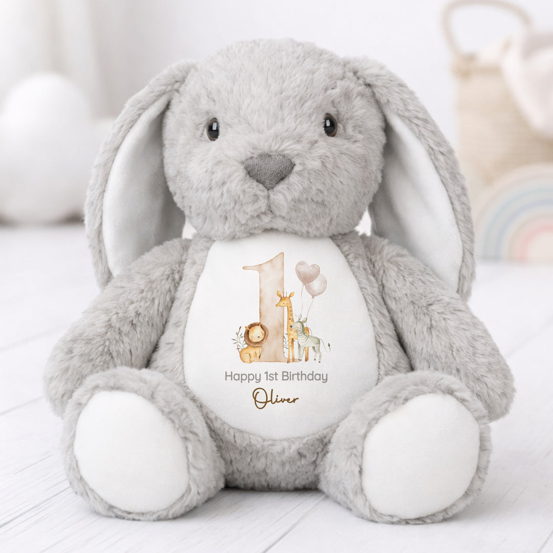 Personalised Beige Jungle Safari First Birthday Rabbit