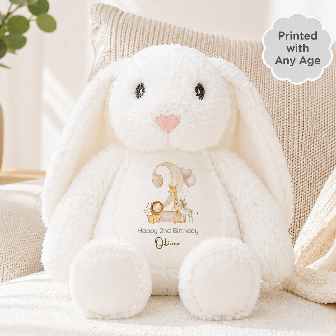 Personalised Beige Jungle Safari Any Age Birthday Rabbit
