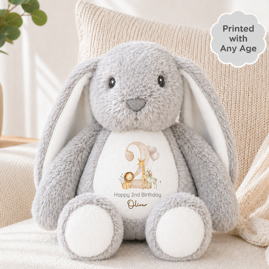 Personalised Beige Jungle Safari Any Age Birthday Rabbit