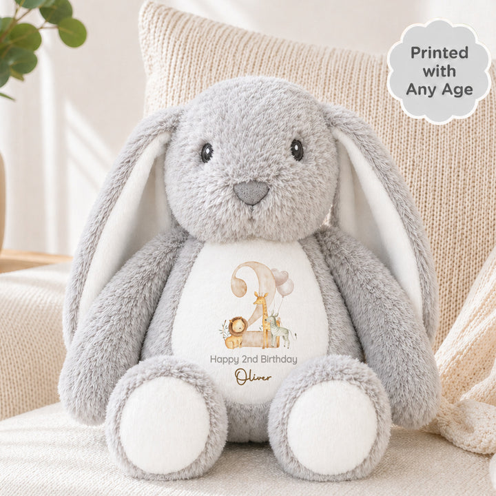 Personalised Beige Jungle Safari Any Age Birthday Rabbit