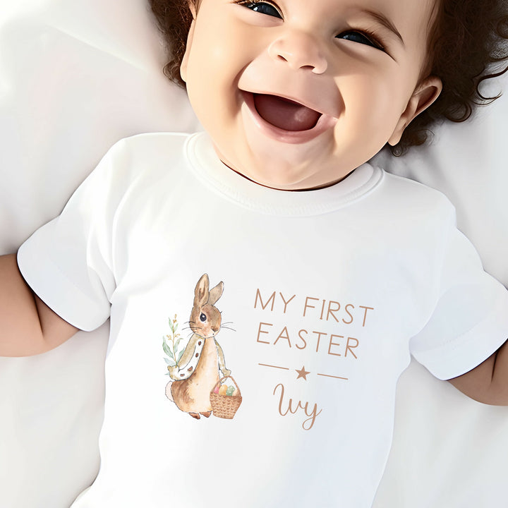 Beige Rabbit My First Easter White Babygrow/Vest