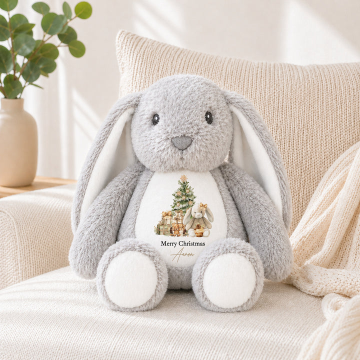 Personalised Beige Bunny My First Christmas Soft Toy