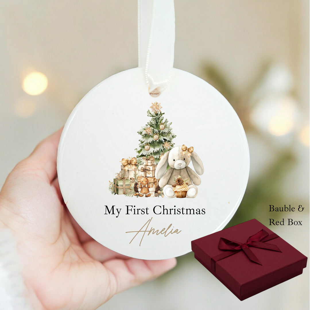 Personalised Beige Bunny Christmas Bauble