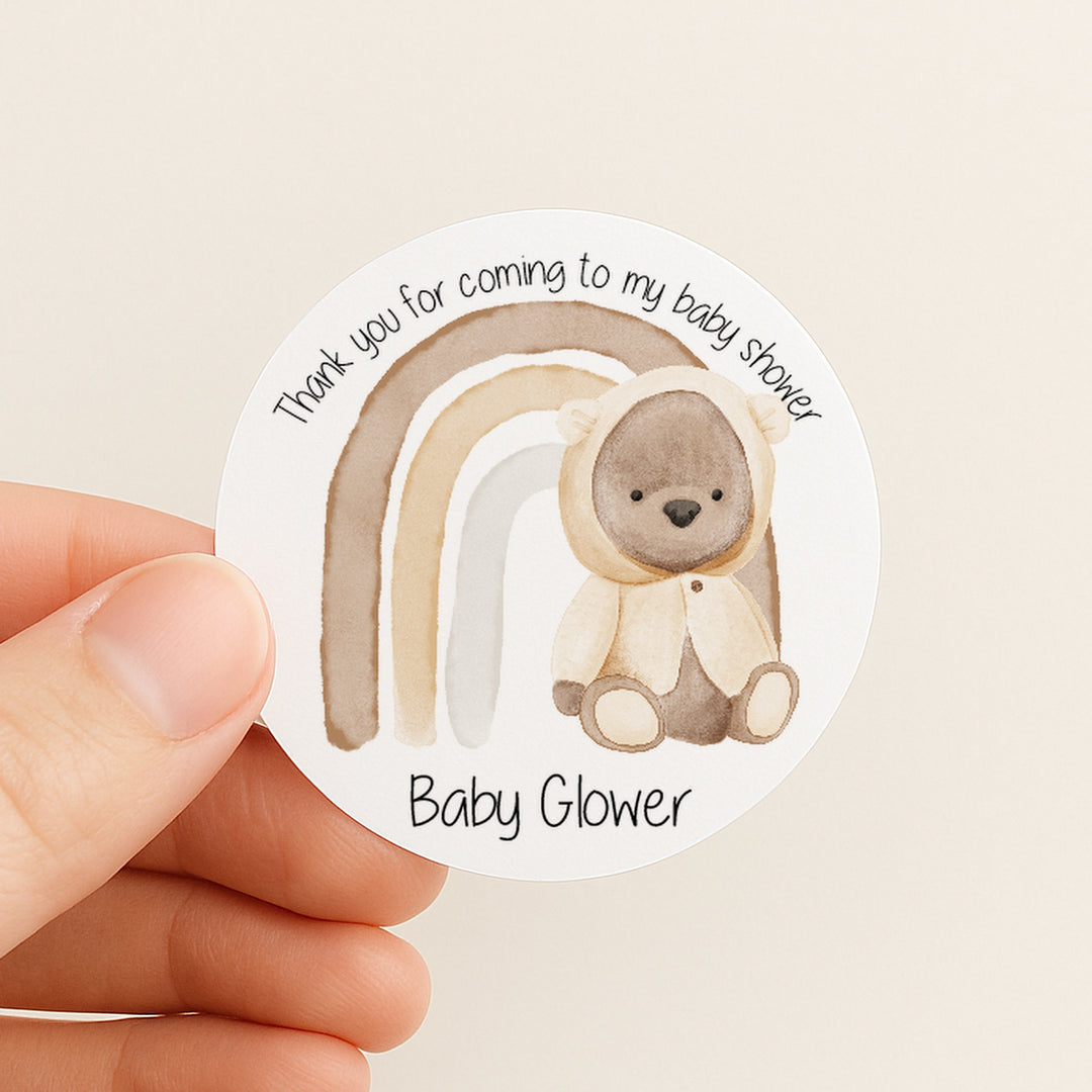 Personalised Beige Rainbow Baby Shower Stickers