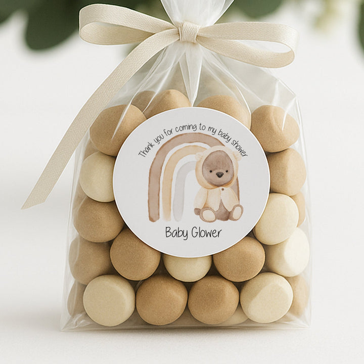 Personalised Beige Rainbow Baby Shower Stickers