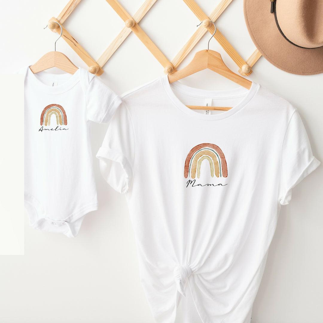 Personalised Beige Rainbow Matching Mum & Mini Outfits