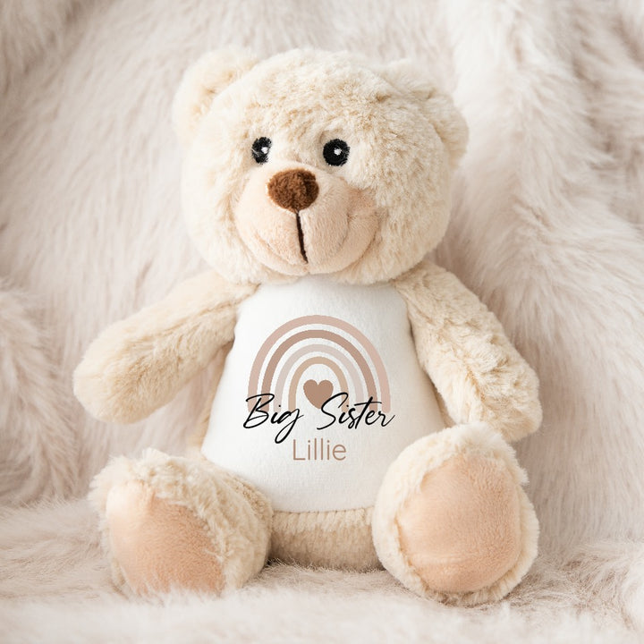 Personalised Beige Rainbow Big Sister/Brother Teddy