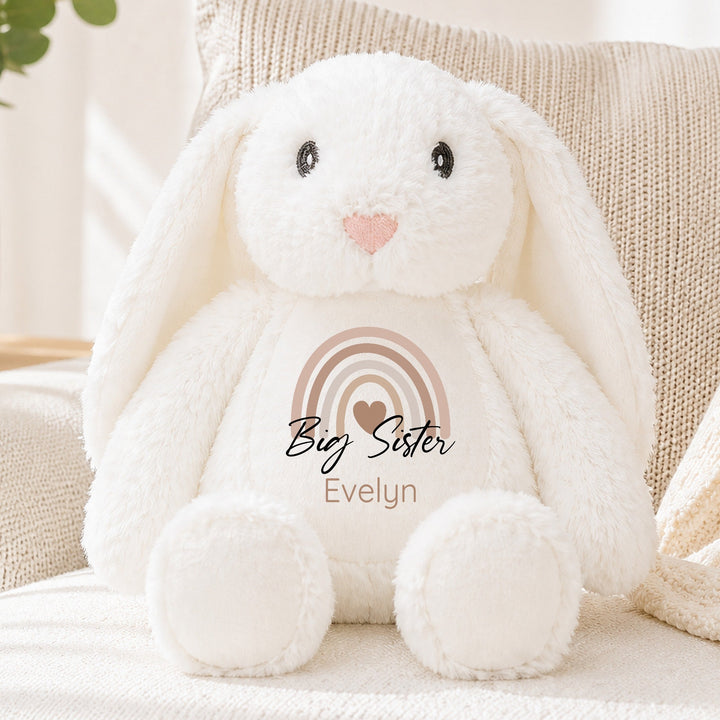 Personalised Beige Rainbow Big Sister or Brother Rabbit