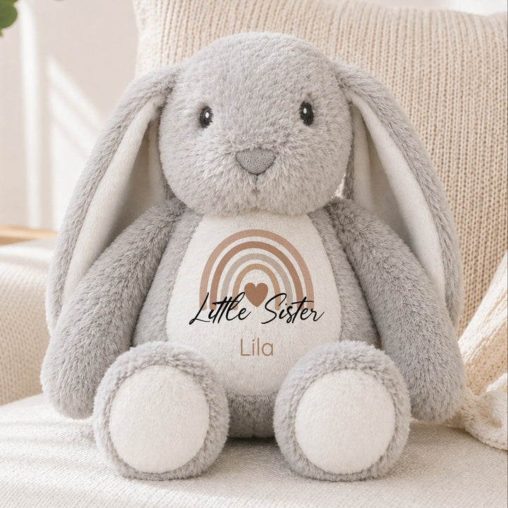 Personalised Beige Rainbow Big Sister or Brother Rabbit