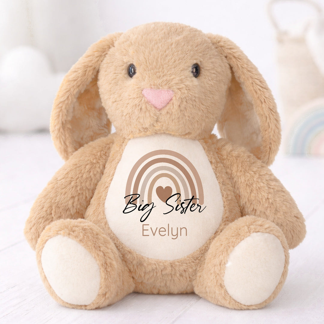 Personalised Beige Rainbow Big Sister or Brother Rabbit