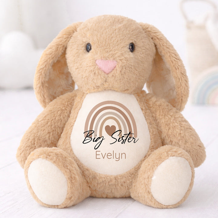 Personalised Beige Rainbow Big Sister or Brother Rabbit