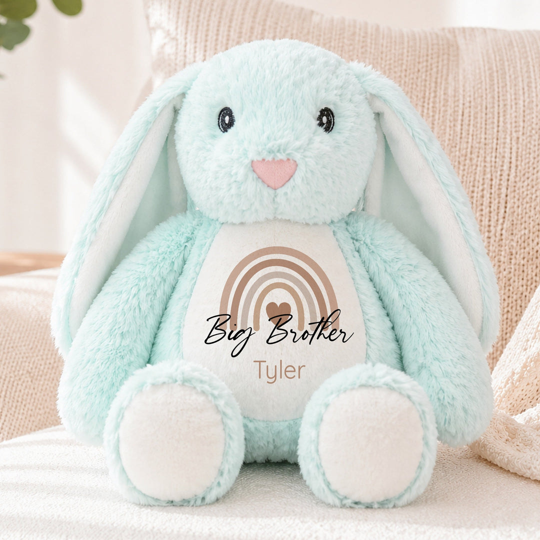 Personalised Beige Rainbow Big Sister or Brother Rabbit