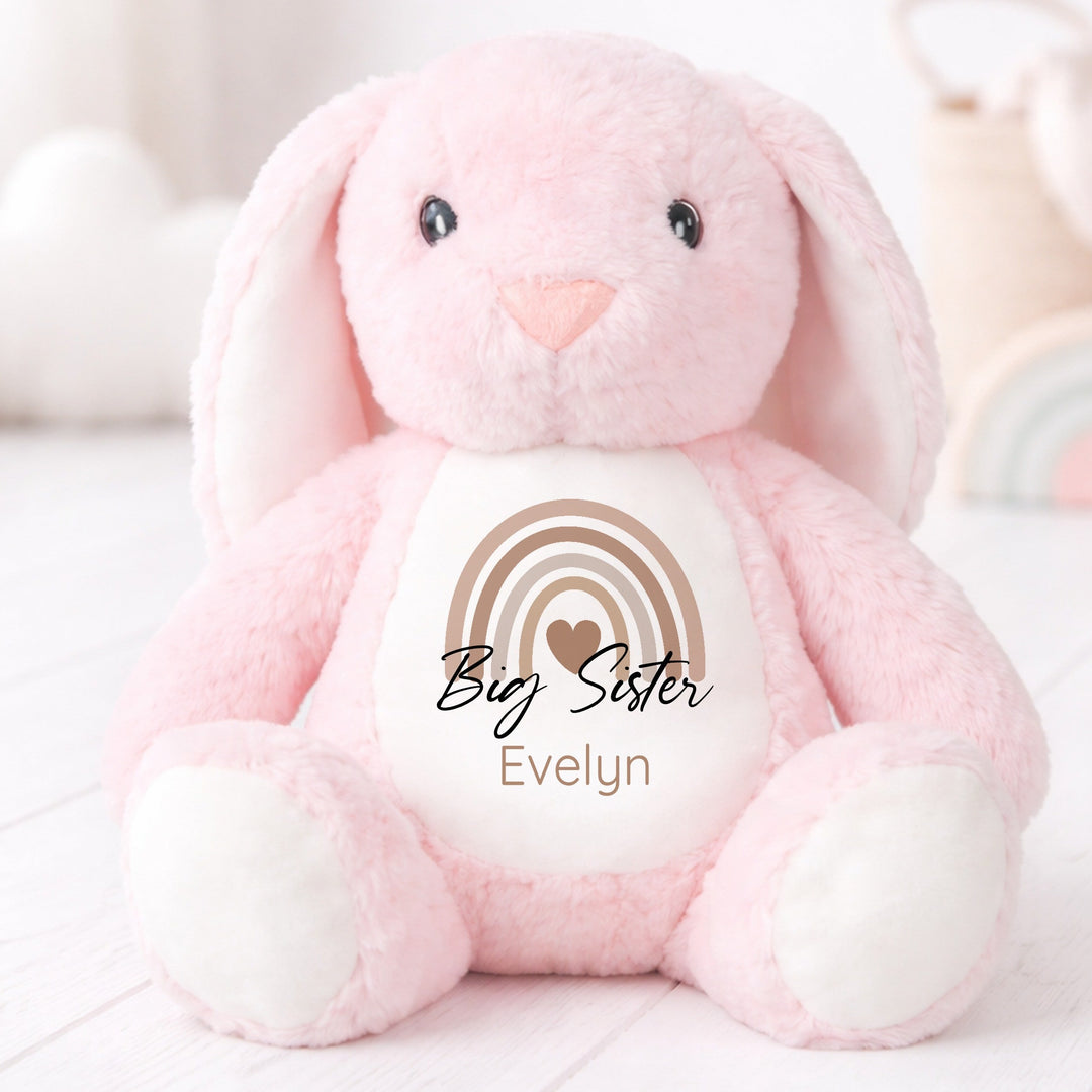 Personalised Beige Rainbow Big Sister or Brother Rabbit