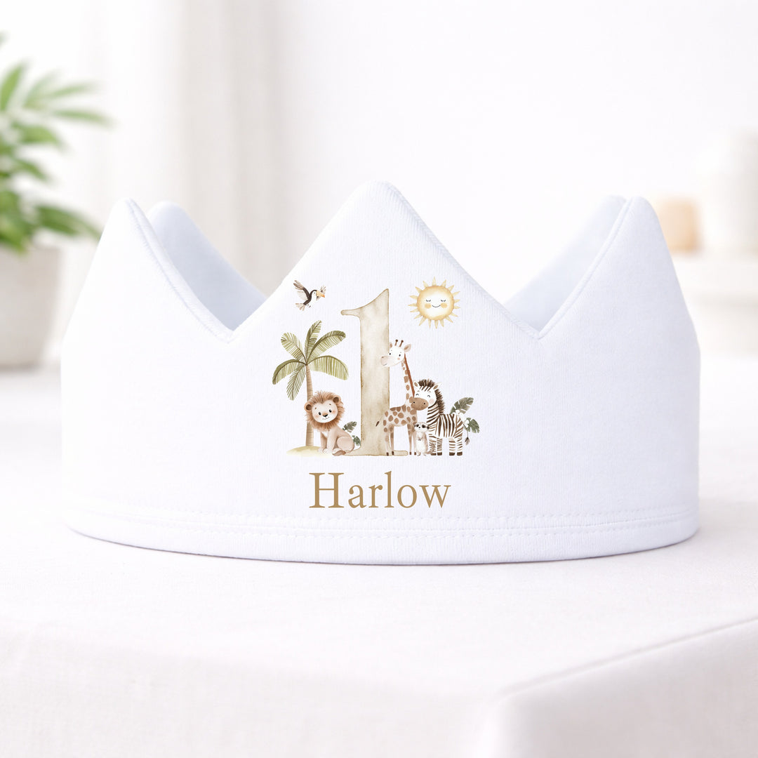 Personalised White Safari First Birthday Crown