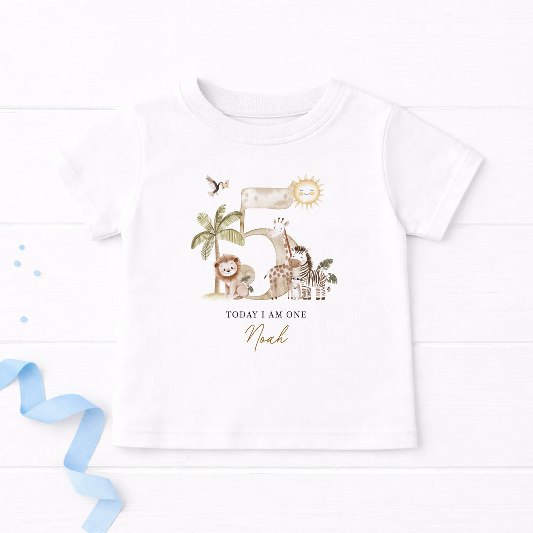 Personalised Beige Safari Any Age Birthday T-Shirt