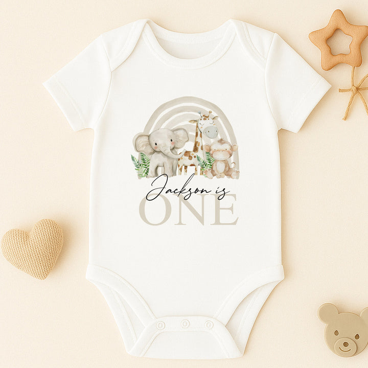 Personalised Beige Jungle Rainbow Birthday Vest