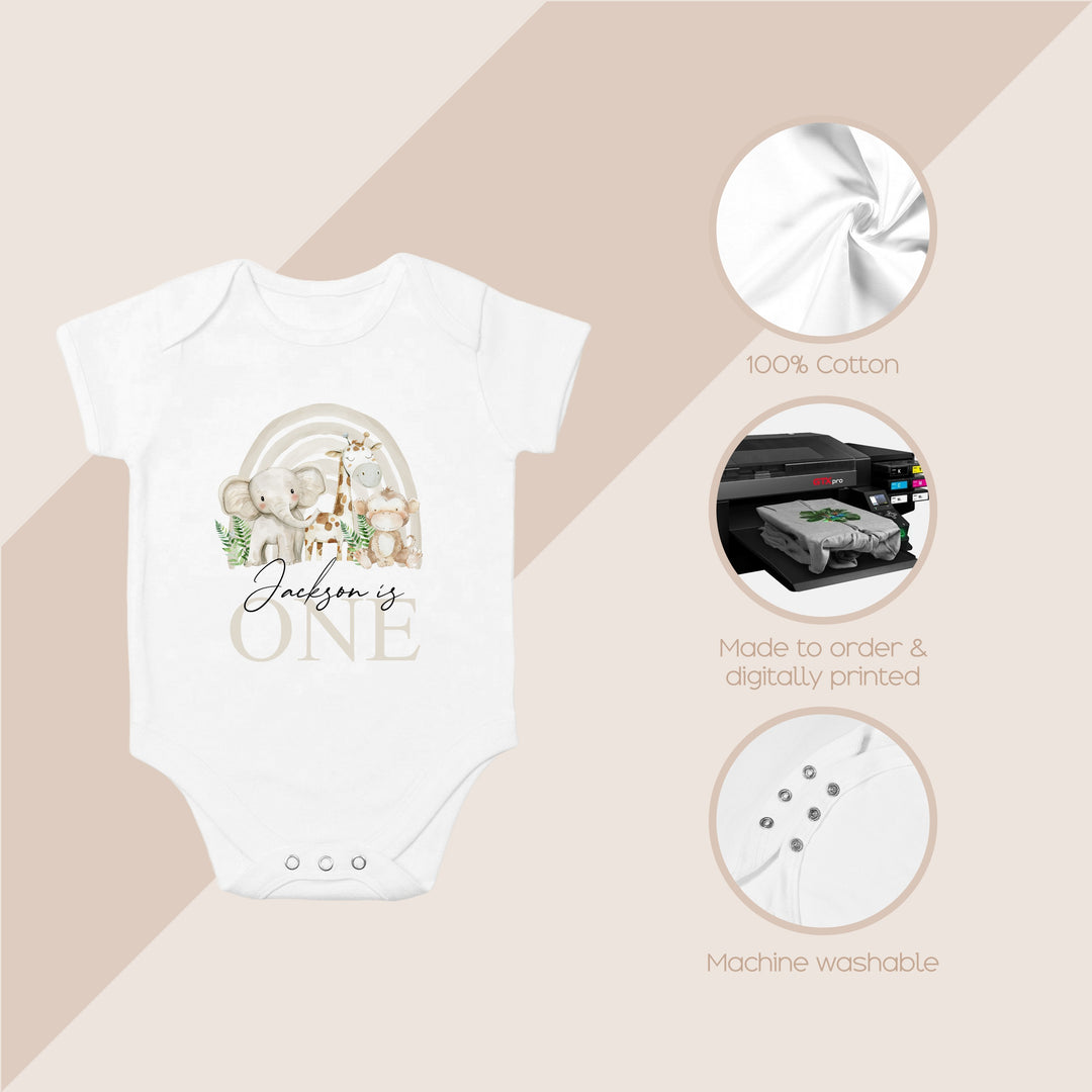 Personalised Beige Jungle Rainbow Birthday Vest