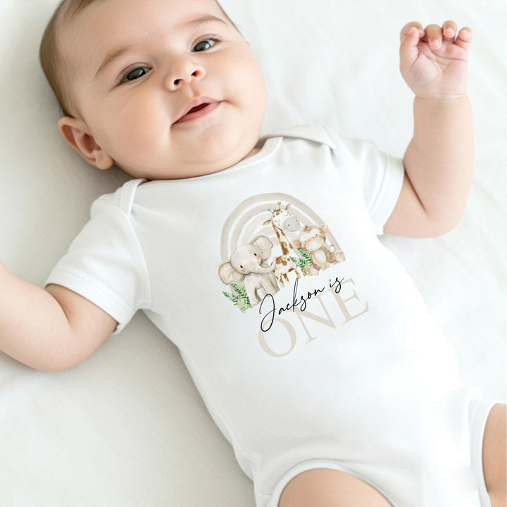 Personalised Beige Jungle Rainbow Birthday Vest