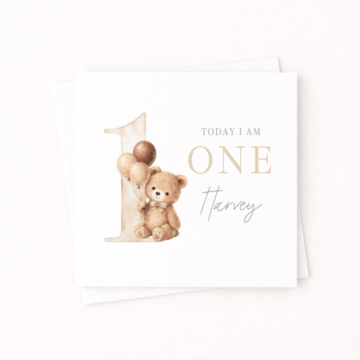 Personalised Beige Teddy Bear Birthday Card