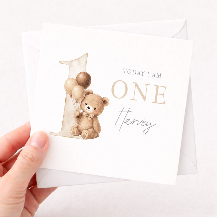 Personalised Beige Teddy Bear Birthday Card
