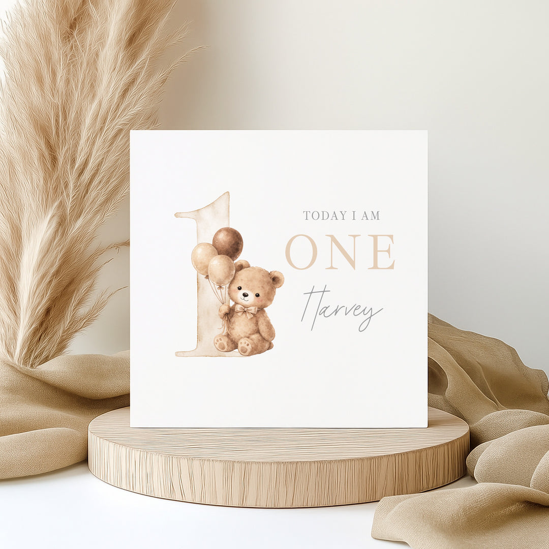 Personalised Beige Teddy Bear Birthday Card