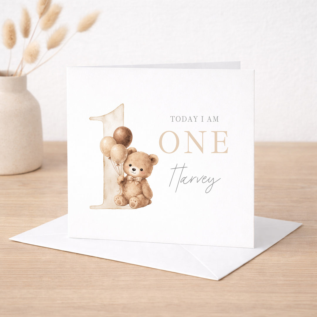Personalised Beige Teddy Bear Birthday Card
